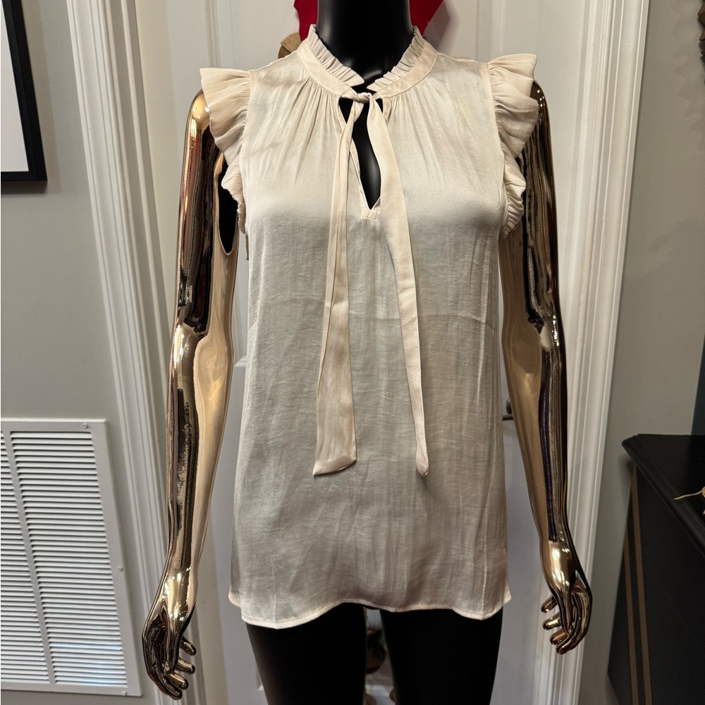 Banana Republic Ivory Ruffle Tie-Neck Blouse